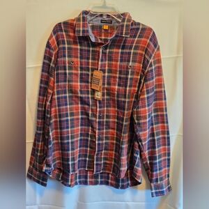 Tailor Vintage NWT Flannel Shirt Men's XL, Luxe Performance Blue Orange Plaid